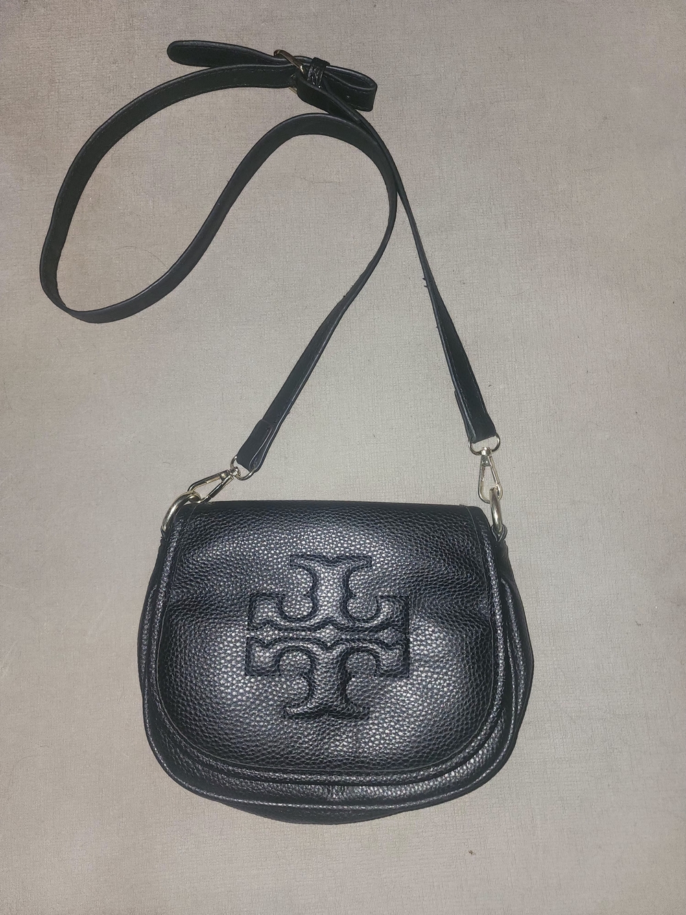 Tory Burch Black Pebbled Logo Flap Crossbody - Picture 1 of 4